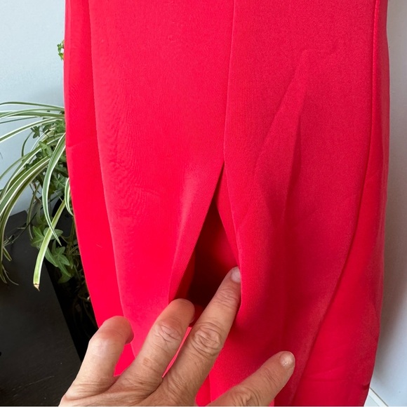 Belle Badgley Mischka Red High Low Collared Halter Dress Scuba Material size 4 - Picture 10 of 11